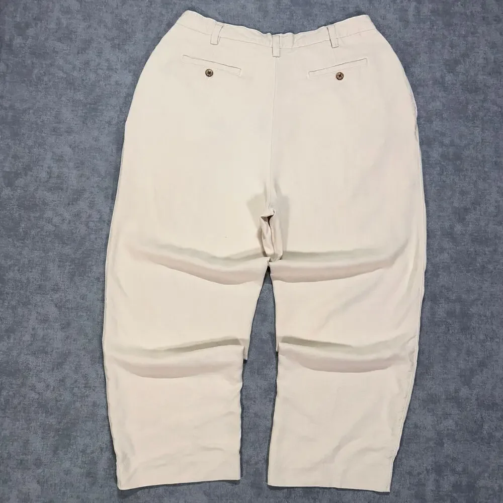 Vintage Tommy Bahama Relax 100% Silk Pleated Trousers Cream Mens 36 Resort